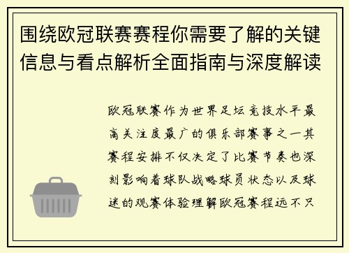 围绕欧冠联赛赛程你需要了解的关键信息与看点解析全面指南与深度解读